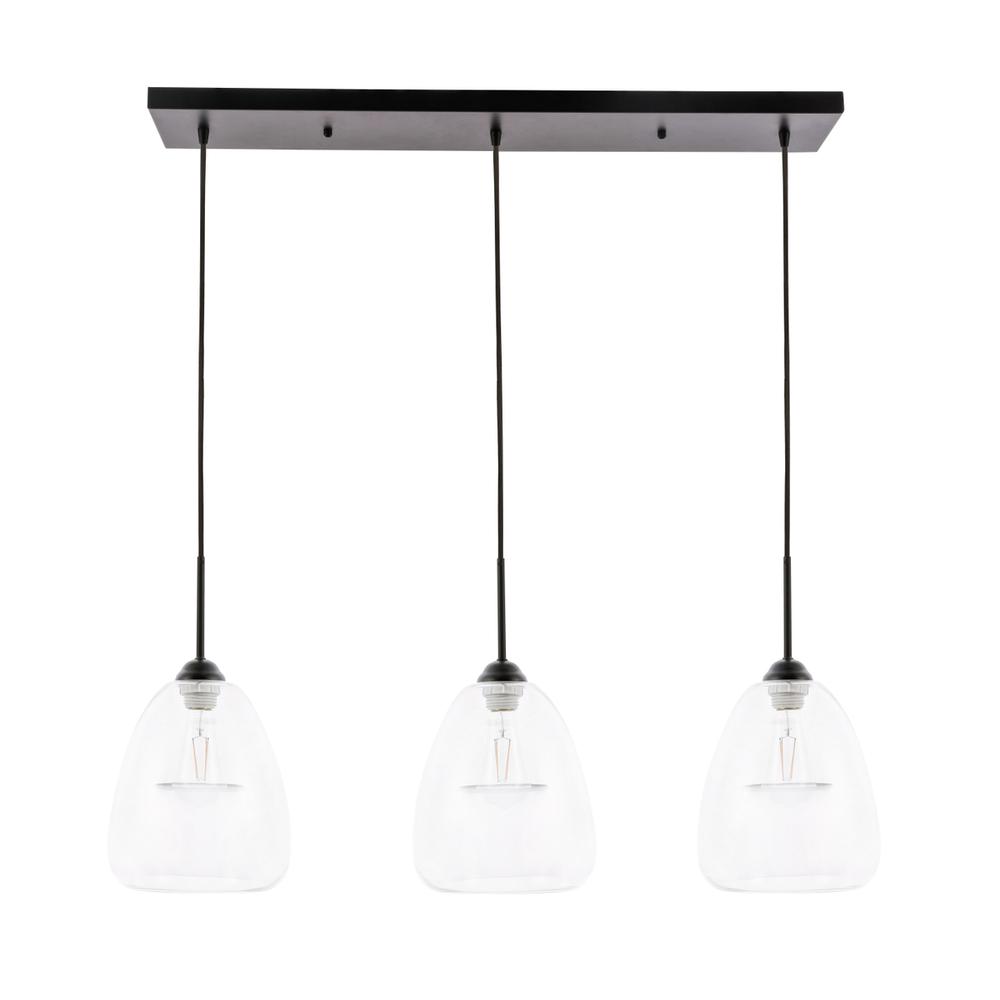 Kason 3 Light Black And Clear Glass Pendant. Picture 2