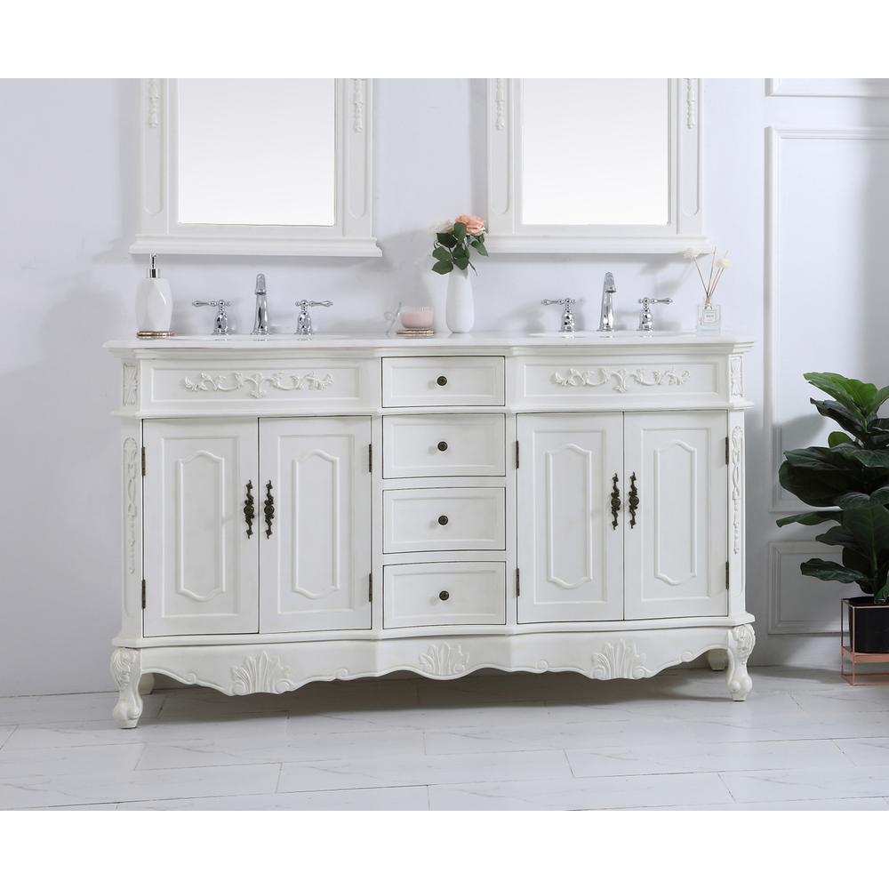 60 Inch Double Bathroom Vanity In Antique White. Picture 14