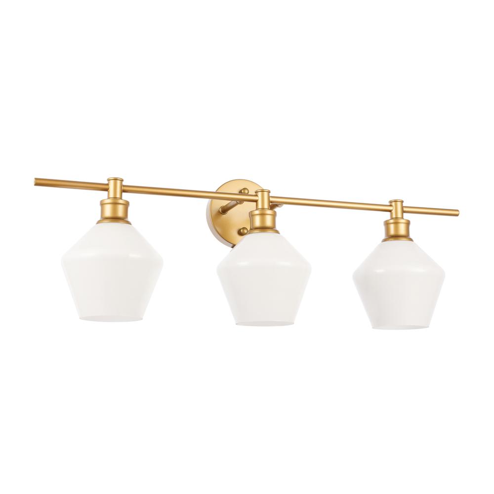 Gene 3 Light Brass And Frosted White Glass Wall Sconce. Picture 12