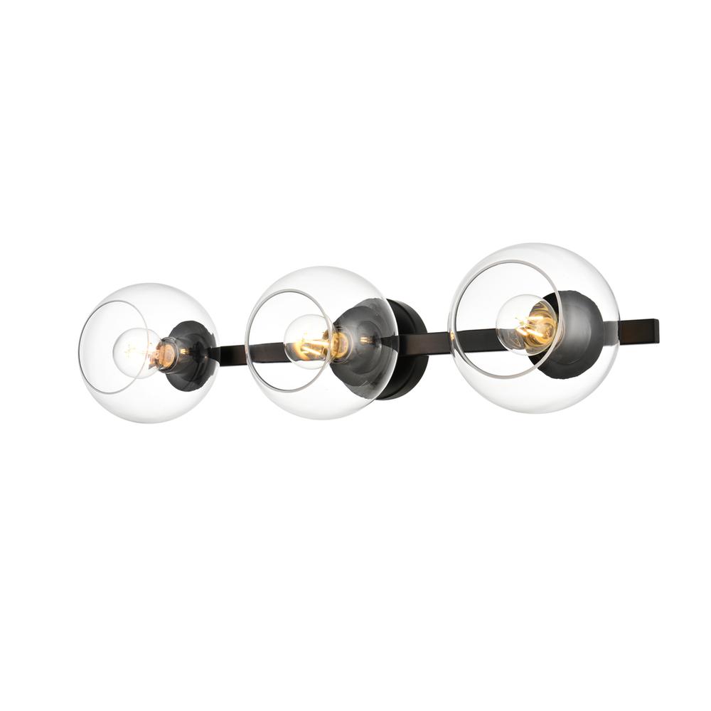 Rogelio 3 Light Black And Clear Bath Sconce. Picture 2