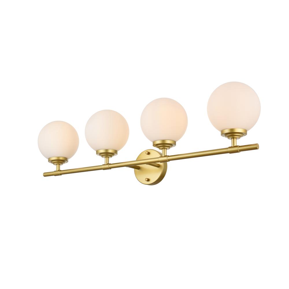 Ansley 4 Light Brass And Frosted White Bath Sconce. Picture 2
