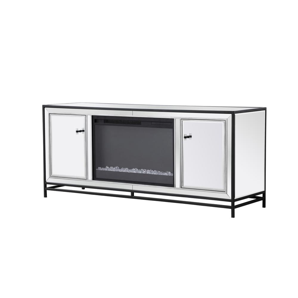 James 60 In. Mirrored Tv Stand With Crystal Fireplace In Black. Picture 6