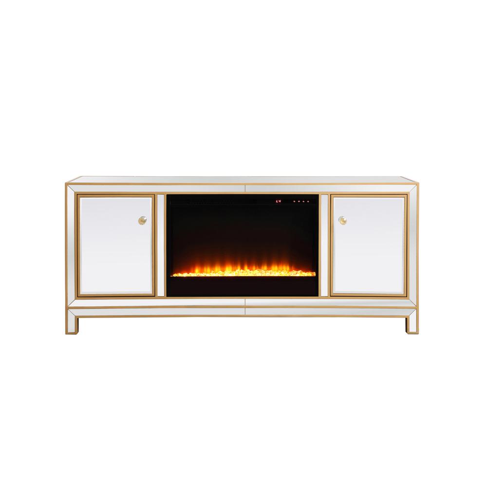 Reflexion 60 In. Mirrored Tv Stand With Crystal Fireplace In Gold. Picture 1