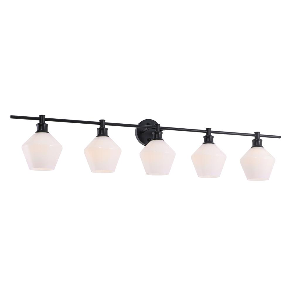 Gene 5 Light Black And Frosted White Glass Wall Sconce. Picture 11