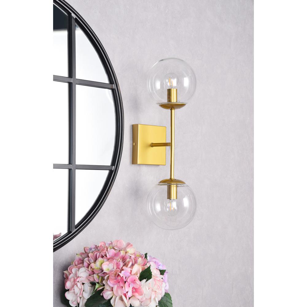 Neri 2 Lights Brass And Clear Glass Wall Sconce. Picture 7