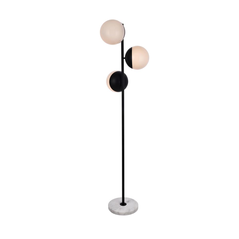 Eclipse 3 Lights Black Floor Lamp With Frosted White Glass. Picture 1