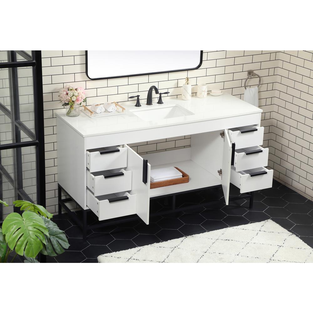60 Inch Single Bathroom Vanity In White. Picture 3