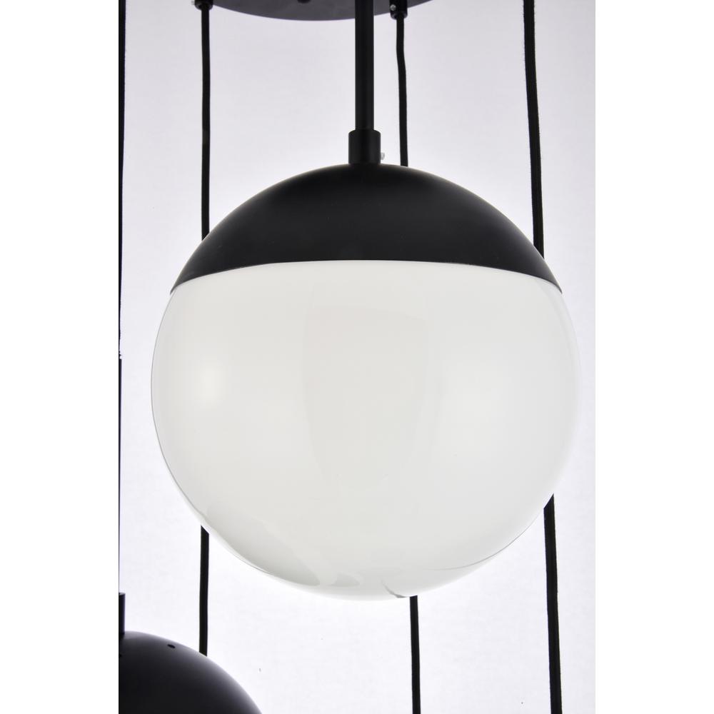 Eclipse 5 Lights Black Pendant With Frosted White Glass. Picture 4