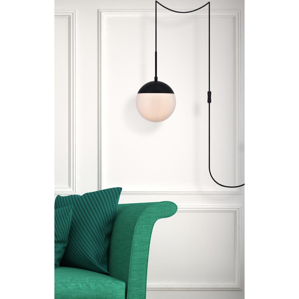 Eclipse 1 Light Black Plug In Pendant With Frosted White Glass. Picture 5