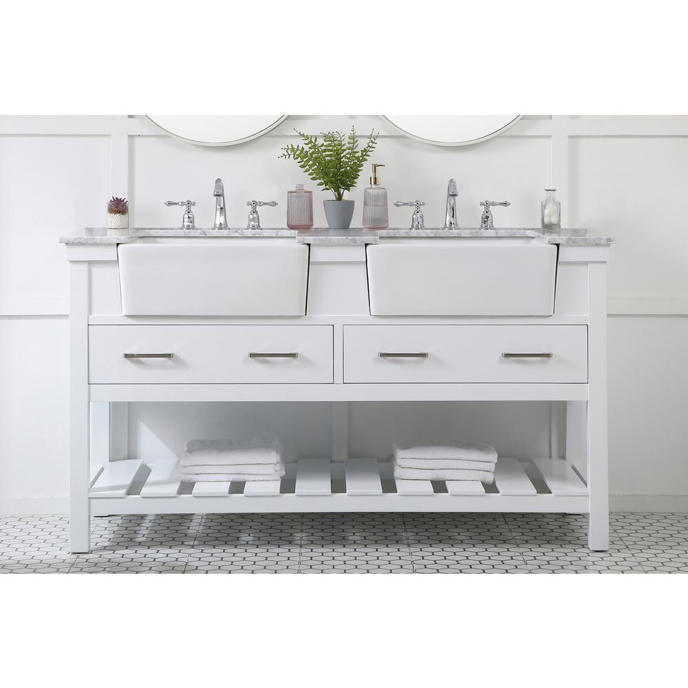 60 Inch Double Bathroom Vanity In White. Picture 14