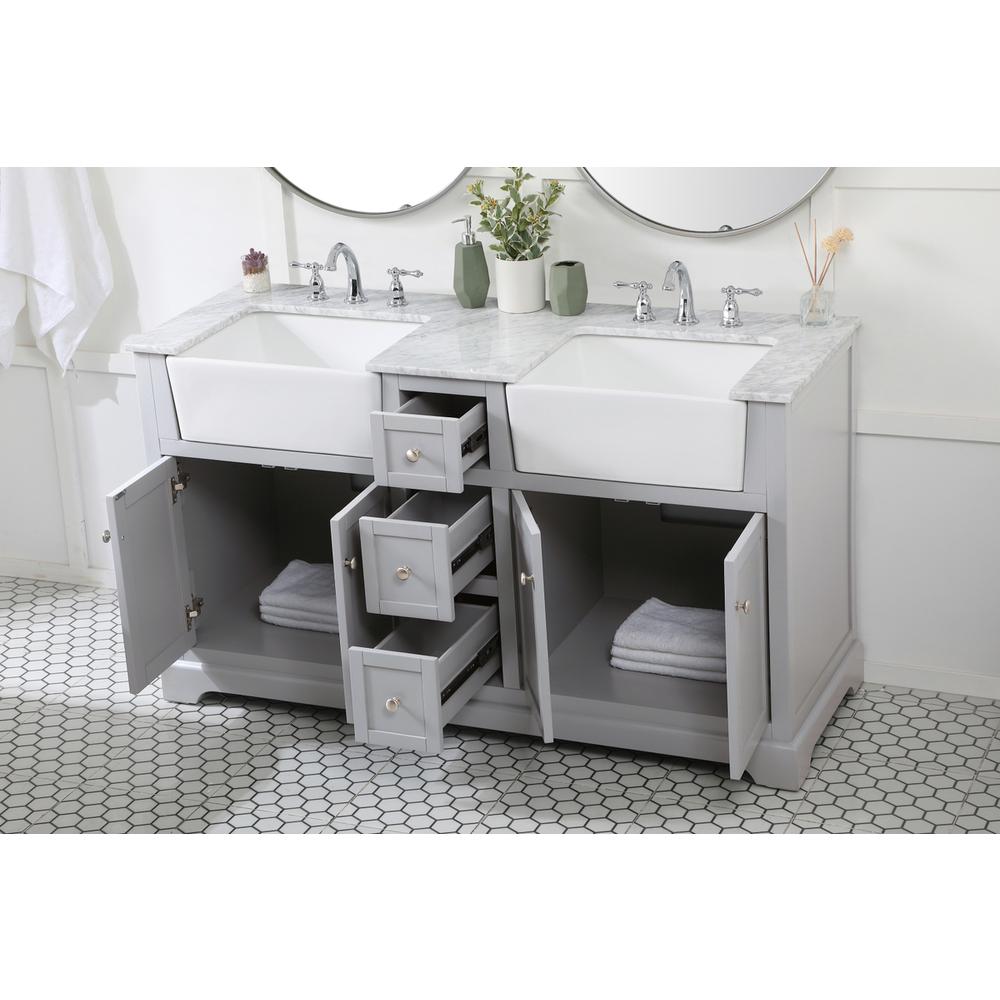 60 Inch Double Bathroom Vanity In Grey. Picture 3