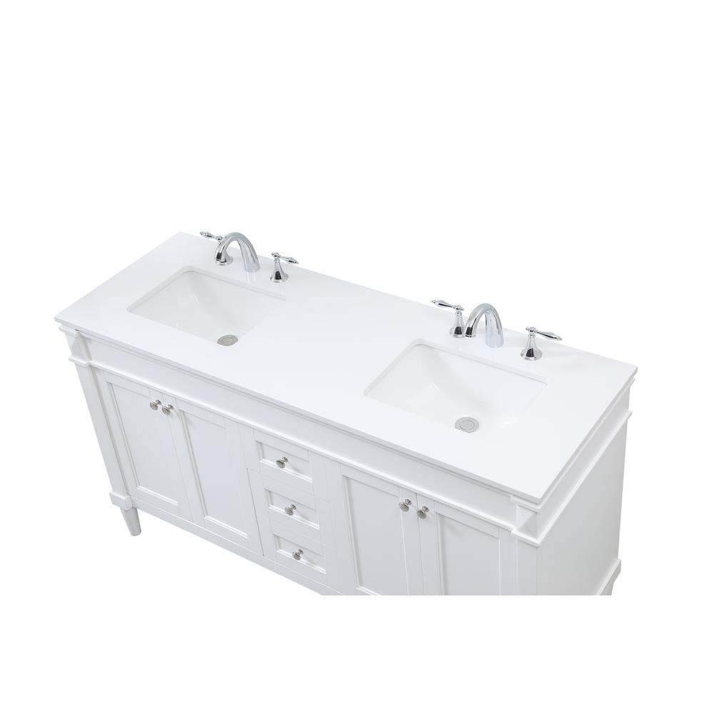 60 Inch Double Bathroom Vanity In White. Picture 10