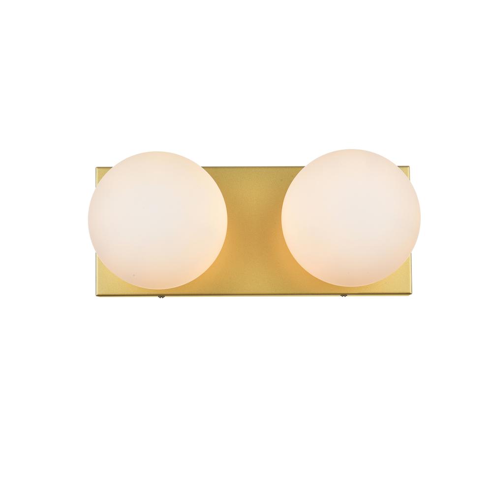 Jaylin 2 Light Brass And Frosted White Bath Sconce. Picture 1