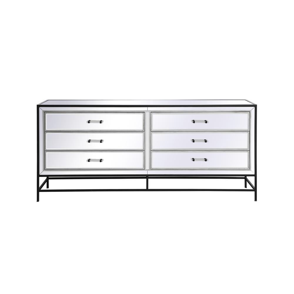 James 72 In. Mirrored Six Drawer Chest In Black. Picture 1