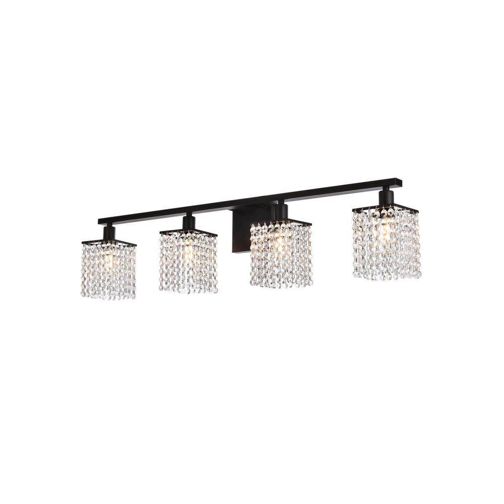 Phineas 4 Lights Bath Sconce In Black With Clear Crystals. Picture 2