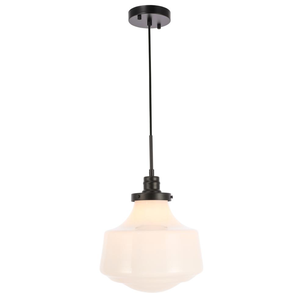 Lyle 1 Light Black And Frosted White Glass Pendant. Picture 2
