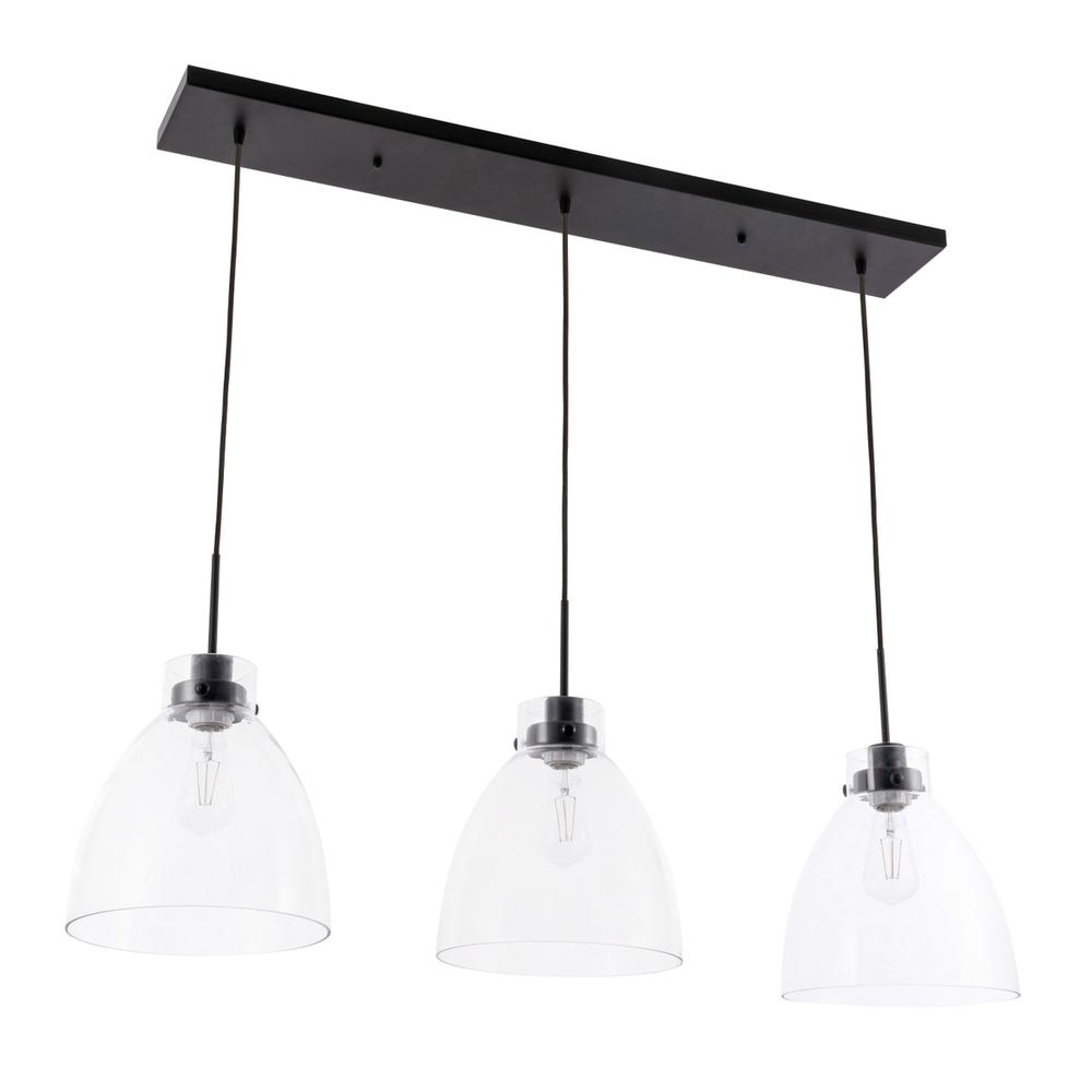 Frey 3 Light Black And Clear Glass Pendant. Picture 4