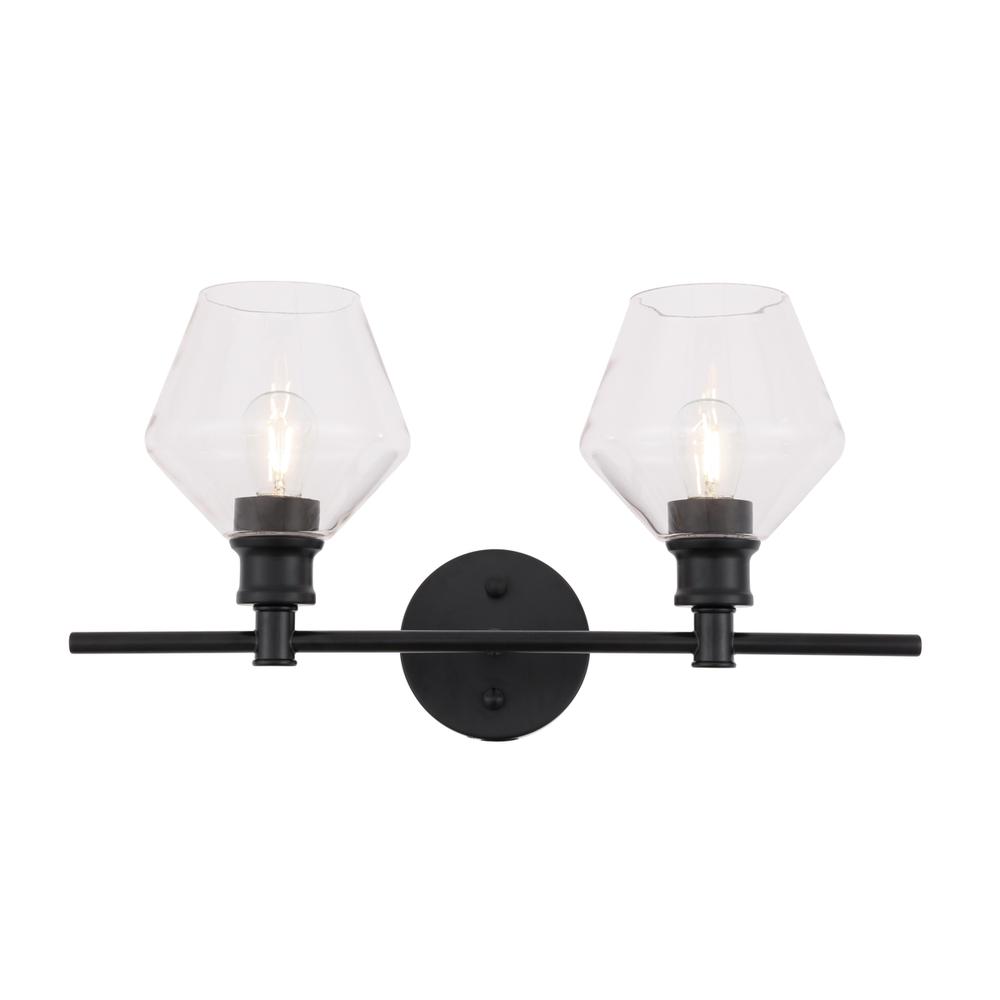 Gene 2 Light Black And Clear Glass Wall Sconce. Picture 1