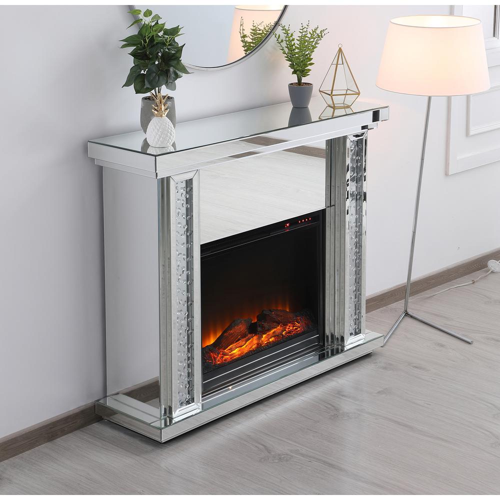 47.5 In. Crystal Mirrored Mantle With Wood Log Insert Fireplace. Picture 3