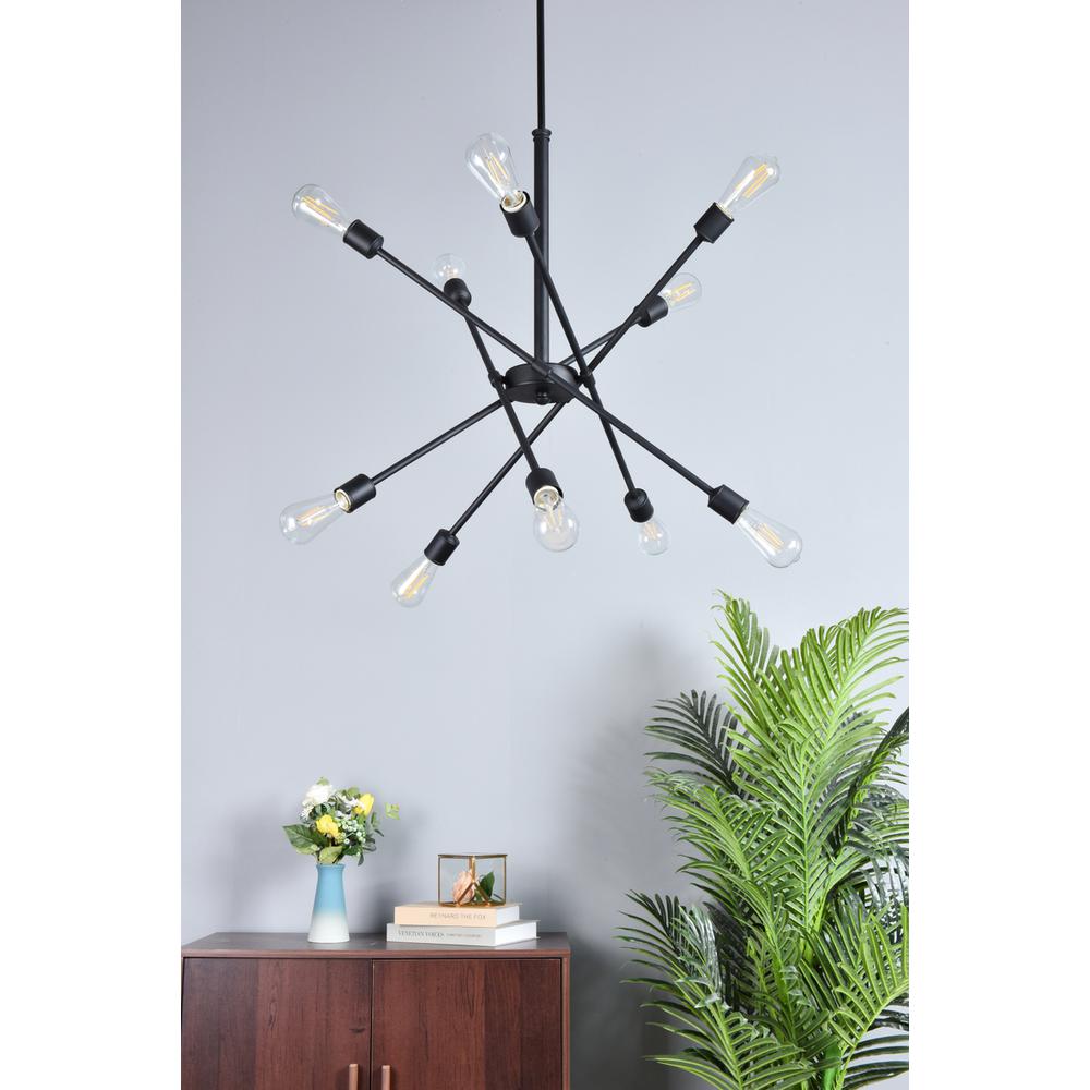 Axel 10 Lights Black Pendant With Hanging Rod. Picture 7