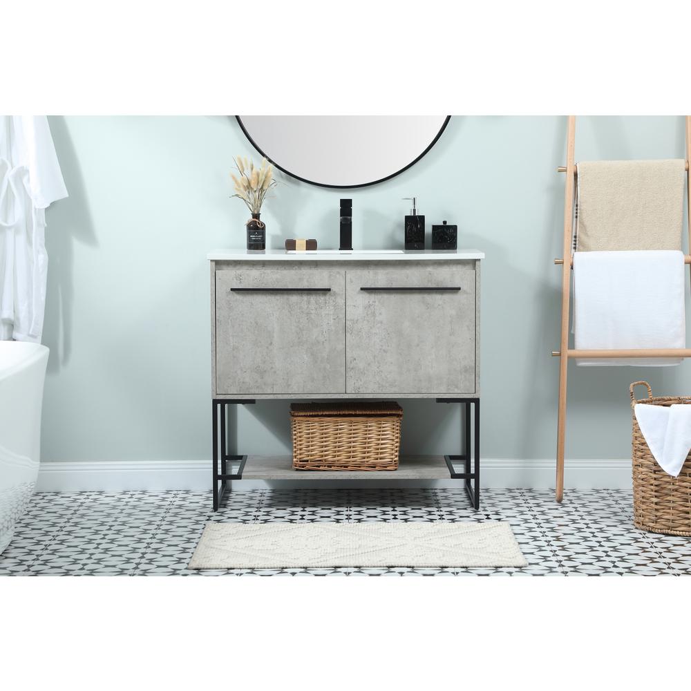 36 Inch Single Bathroom Vanity In Concrete Grey. Picture 14
