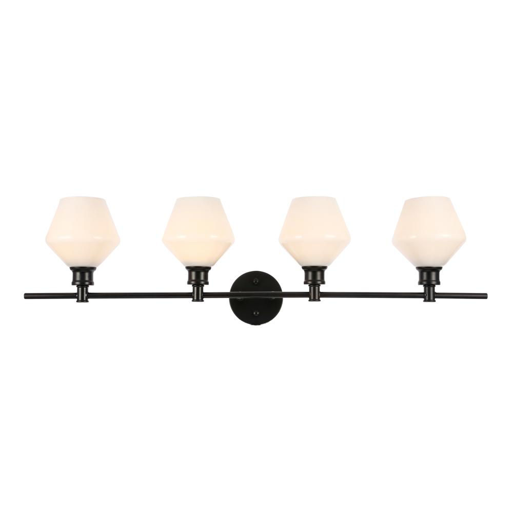 Gene 4 Light Black And Frosted White Glass Wall Sconce. Picture 1