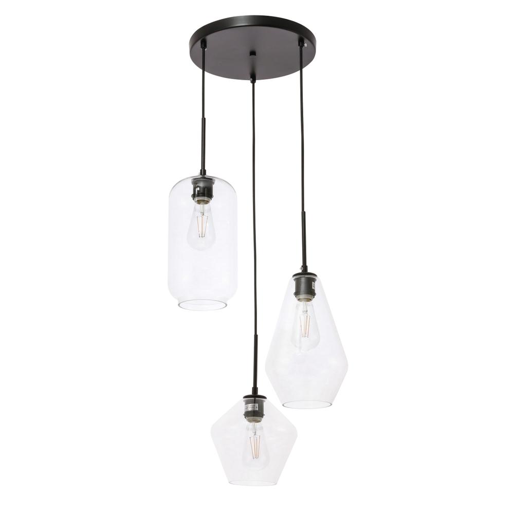 Gene 3 Light Black And Clear Glass Pendant. Picture 8
