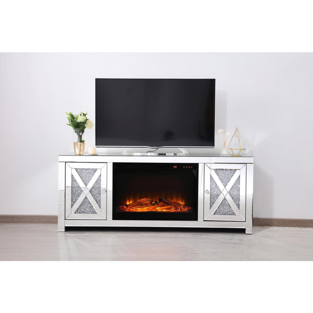 59 In. Crystal Mirrored Tv Stand With Wood Log Insert Fireplace. Picture 10
