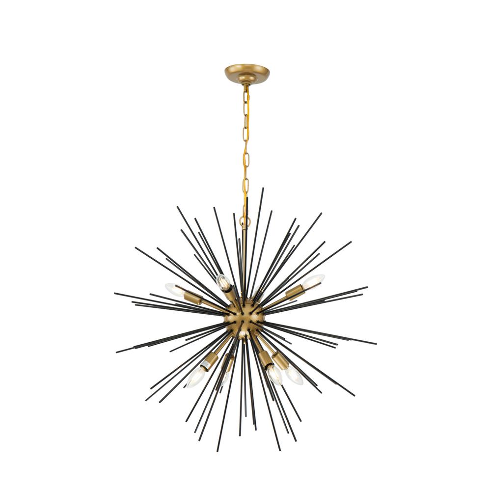 Timber 8 Light Brass And Black Pendant. Picture 1