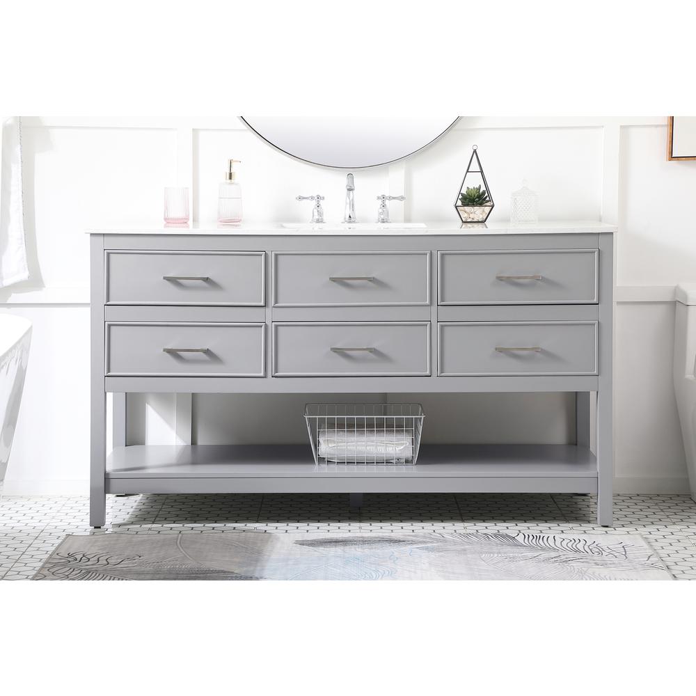 60 Inch Single Bathroom Vanity In Gray. Picture 14