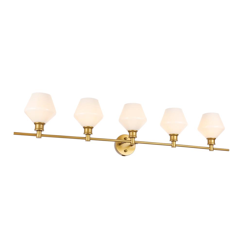 Gene 5 Light Brass And Frosted White Glass Wall Sconce. Picture 3