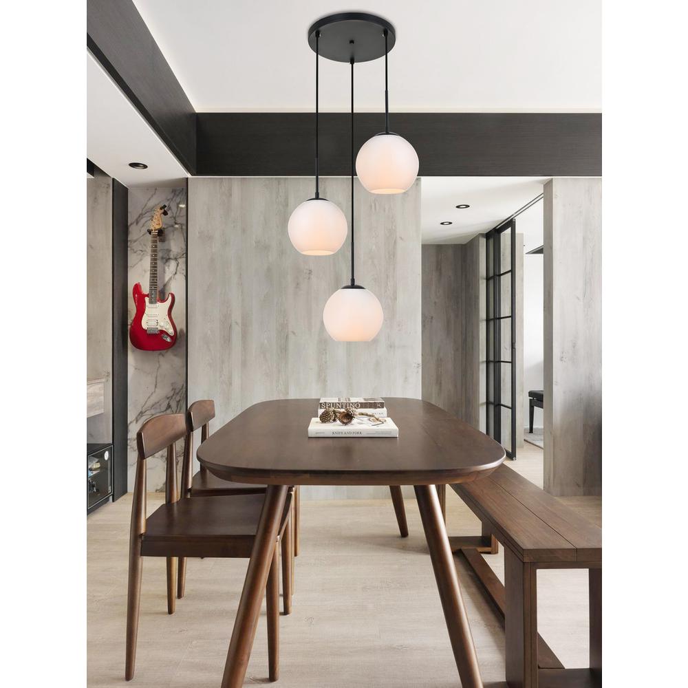 Baxter 3 Lights Black Pendant With Frosted White Glass. Picture 6