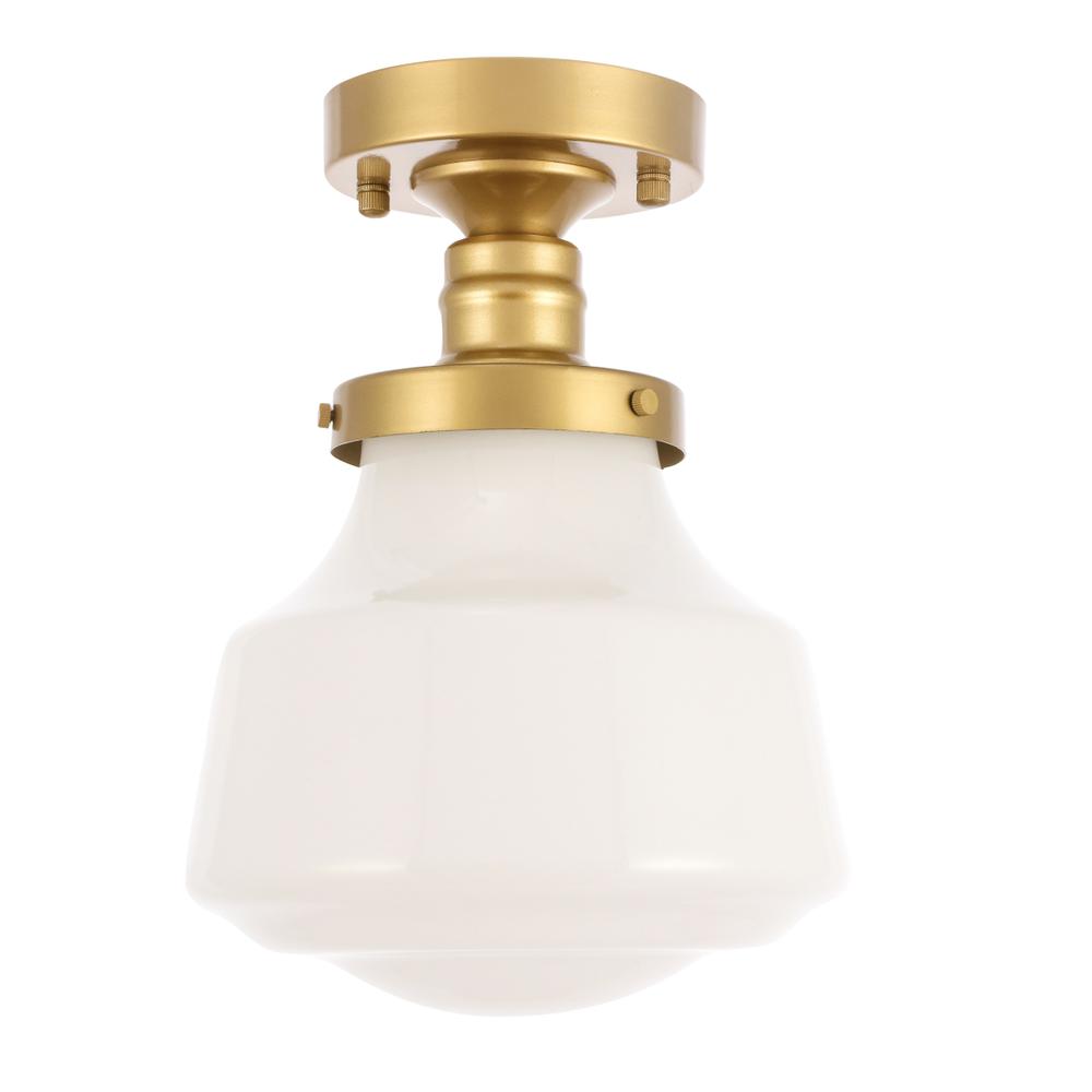 Lyle 1 Light Brass And Frosted White Glass Flush Mount. Picture 4