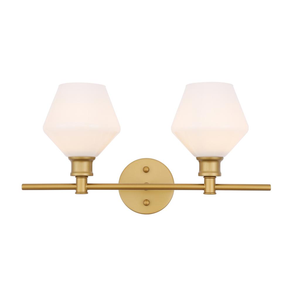 Gene 2 Light Brass And Frosted White Glass Wall Sconce. Picture 1