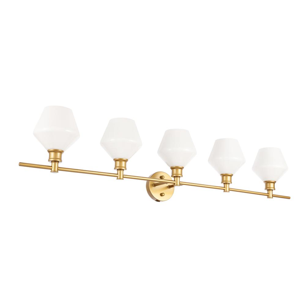 Gene 5 Light Brass And Frosted White Glass Wall Sconce. Picture 6