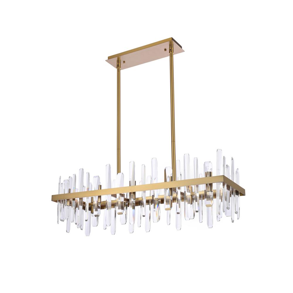 Serena 36 Inch Crystal Rectangle Chandelier In Satin Gold. Picture 6