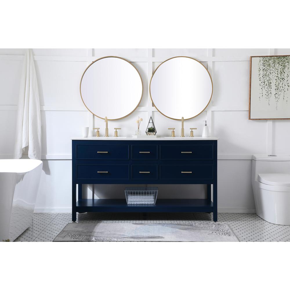 60 Inch Double Bathroom Vanity In Blue. Picture 4