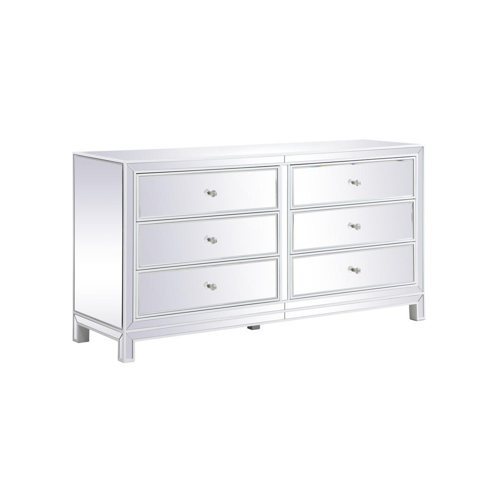 60 Inch Mirrored Six Drawer Cabinet In White. Picture 4