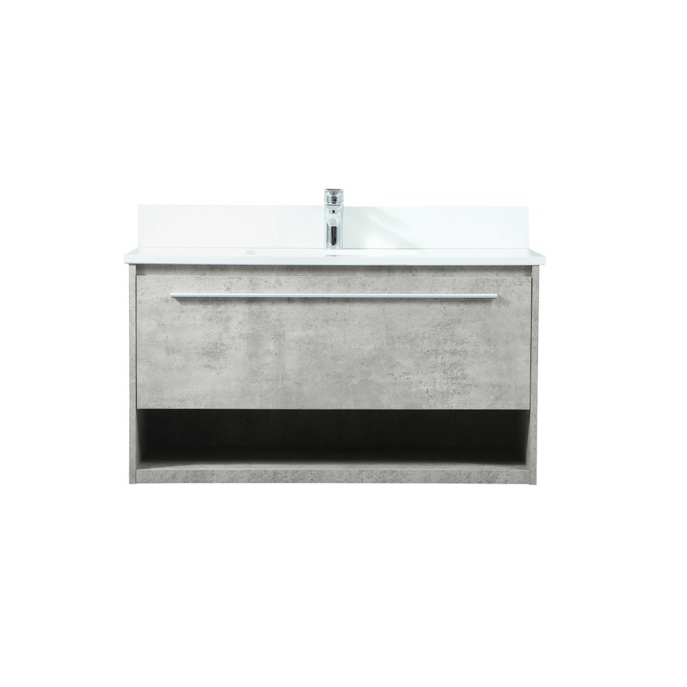 36 Inch Single Bathroom Vanity In Concrete Grey With Backsplash. Picture 1