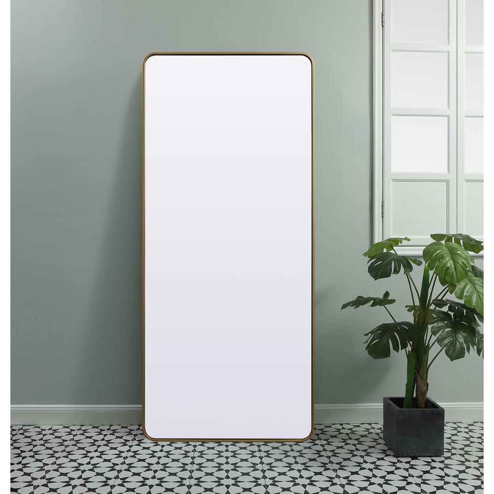 Soft Corner Metal Rectangle Full Length Mirror 32X72 Inch In Brass. Picture 11