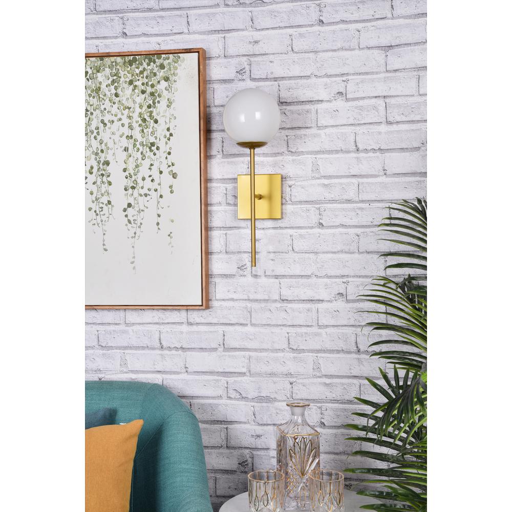 Neri 1 Light Brass And White Glass Wall Sconce. Picture 7