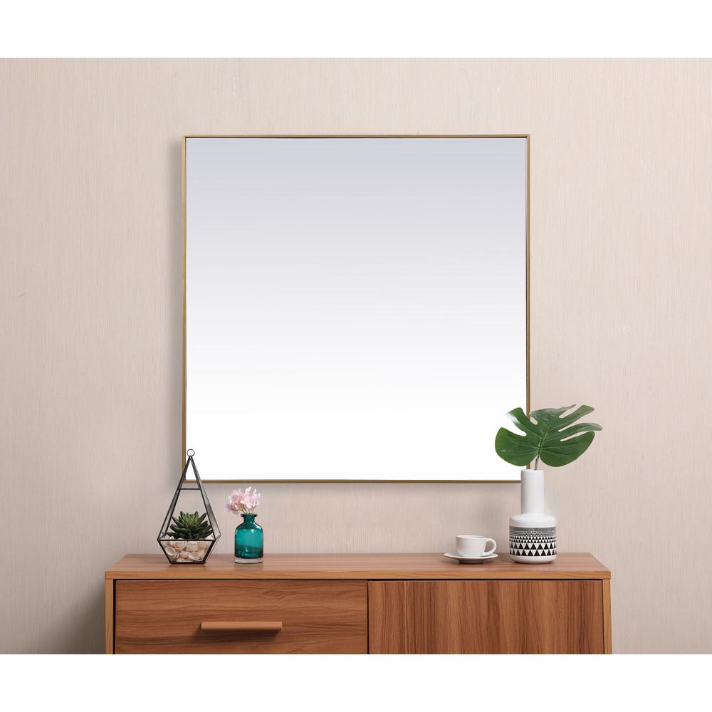 Metal Frame Square Mirror 48 Inch In Brass. Picture 3
