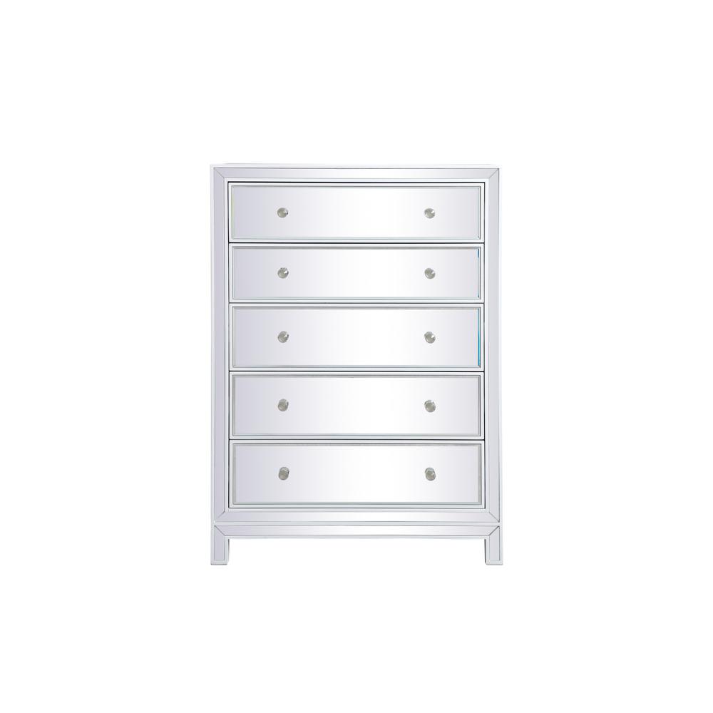 34 Inch Mirrored Five Drawer Cabinet In White. Picture 1