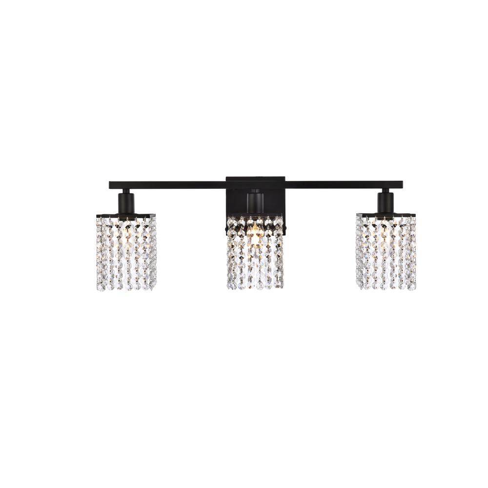 Phineas 3 Lights Bath Sconce In Black With Clear Crystals. Picture 1