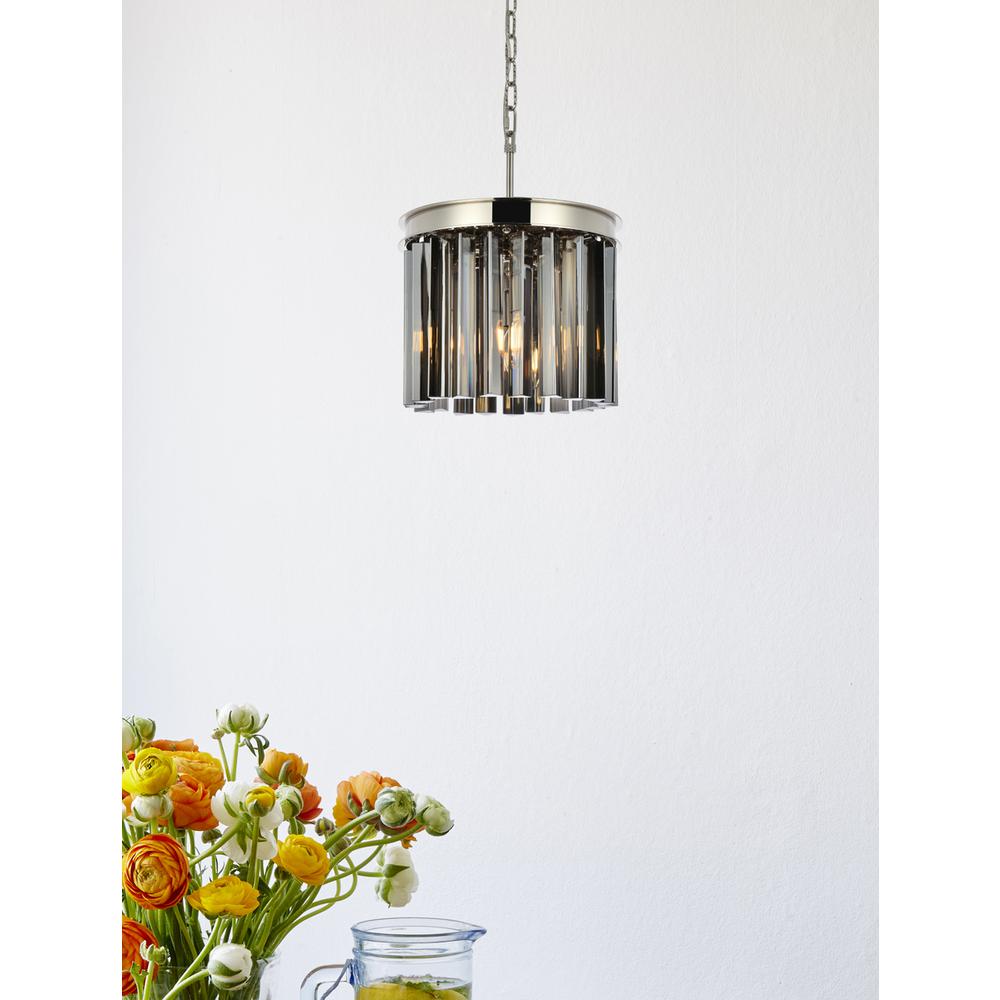 Sydney 3 Light Polished Nickel Pendant Silver Shade (Grey) Royal Cut Crystal. Picture 8