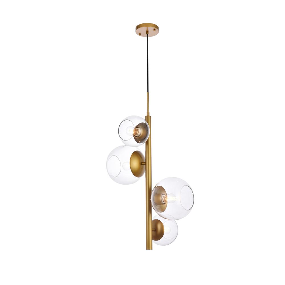 Wells 18 Inch Pendant In Brass With Clear Shade. Picture 1