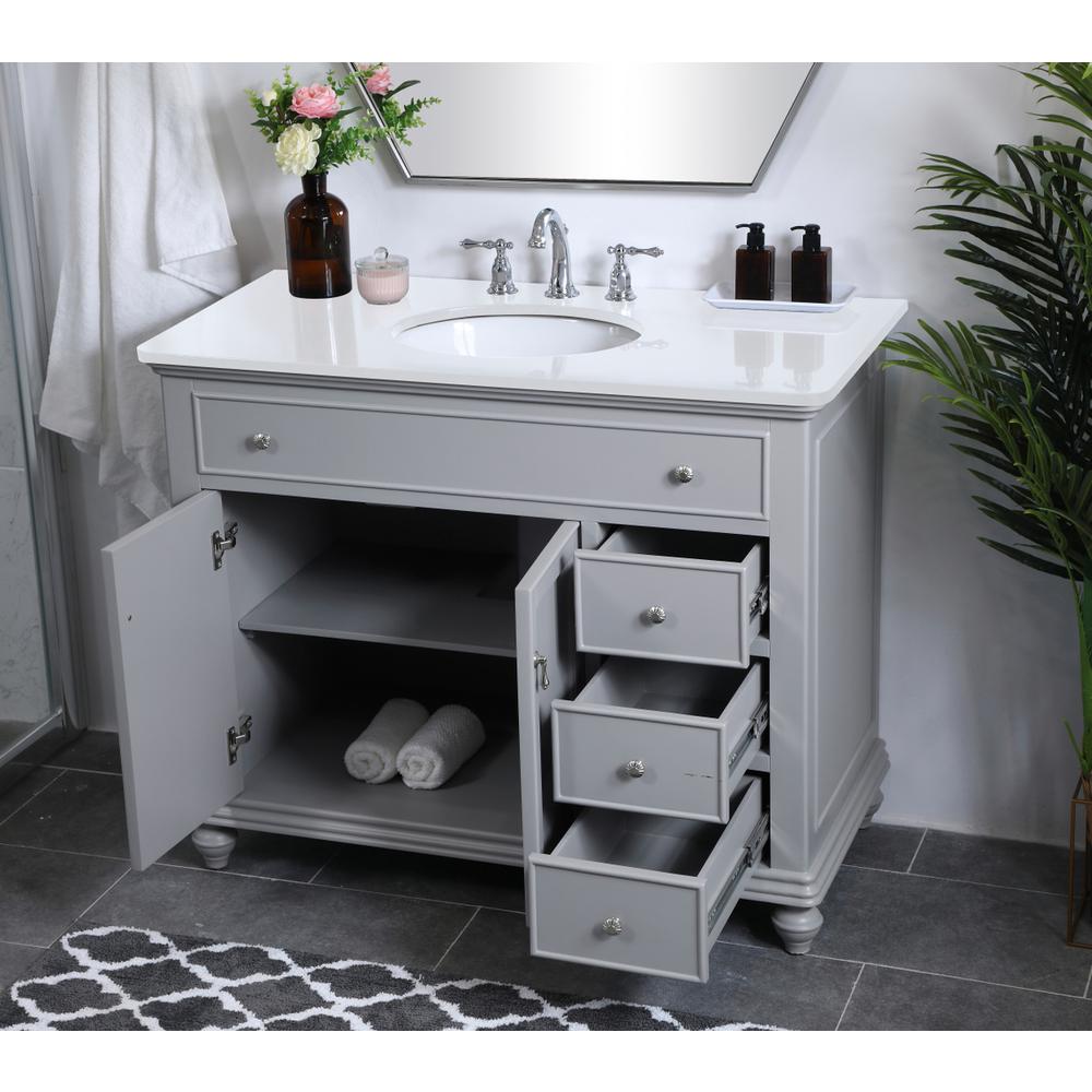 42 Inch Single Bathroom Vanity In Light Grey With Ivory White Engineered Marble. Picture 4