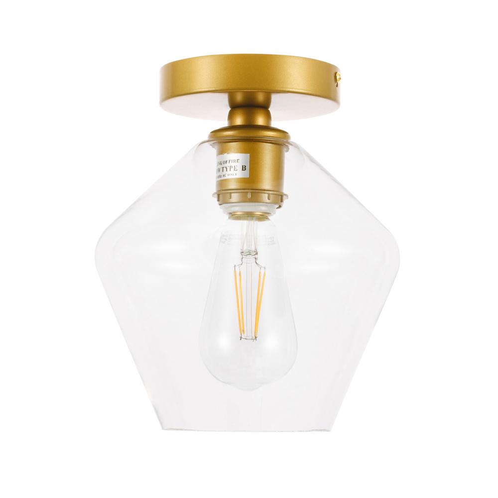 Gene 1 Light Brass And Clear Glass Flush Mount. Picture 2