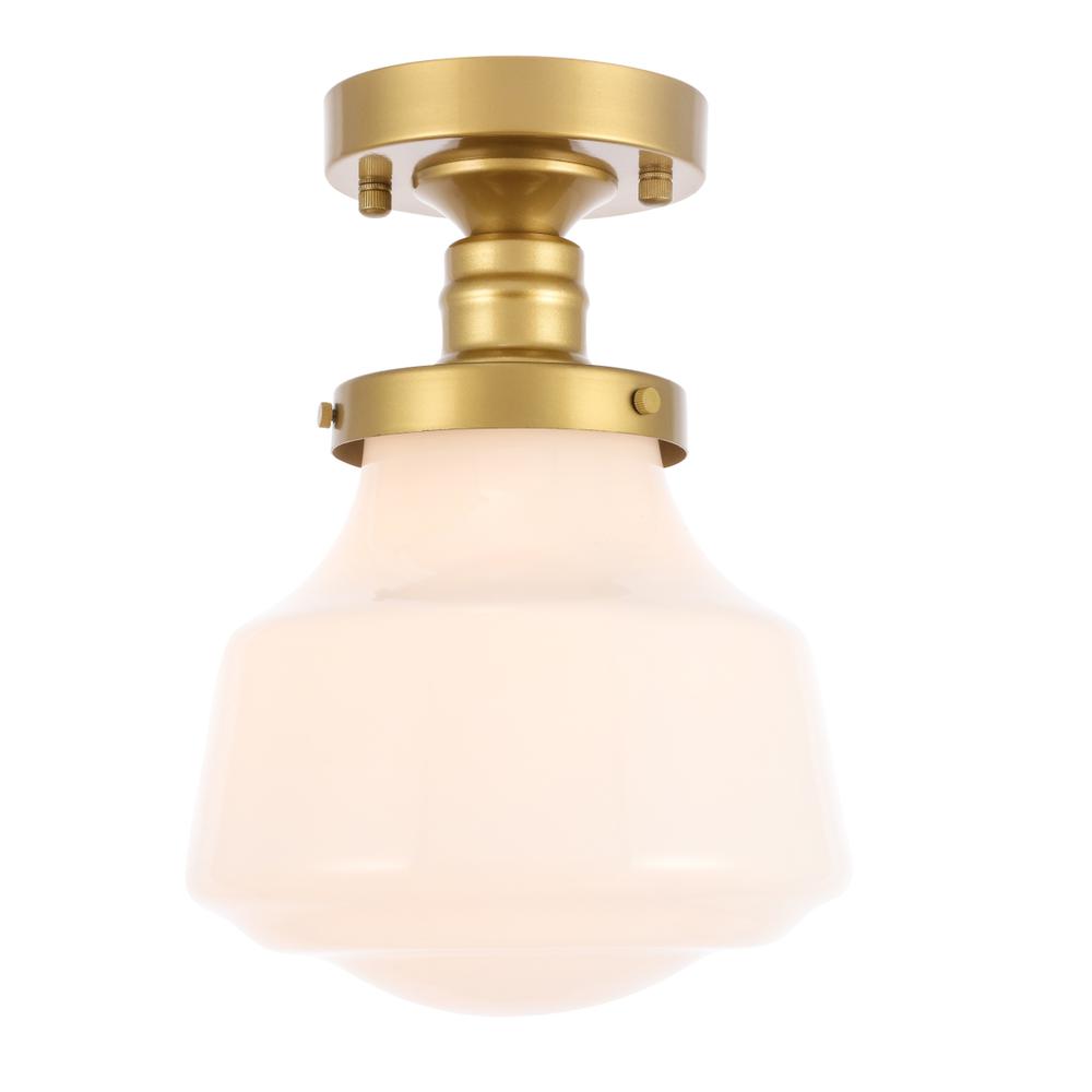 Lyle 1 Light Brass And Frosted White Glass Flush Mount. Picture 3