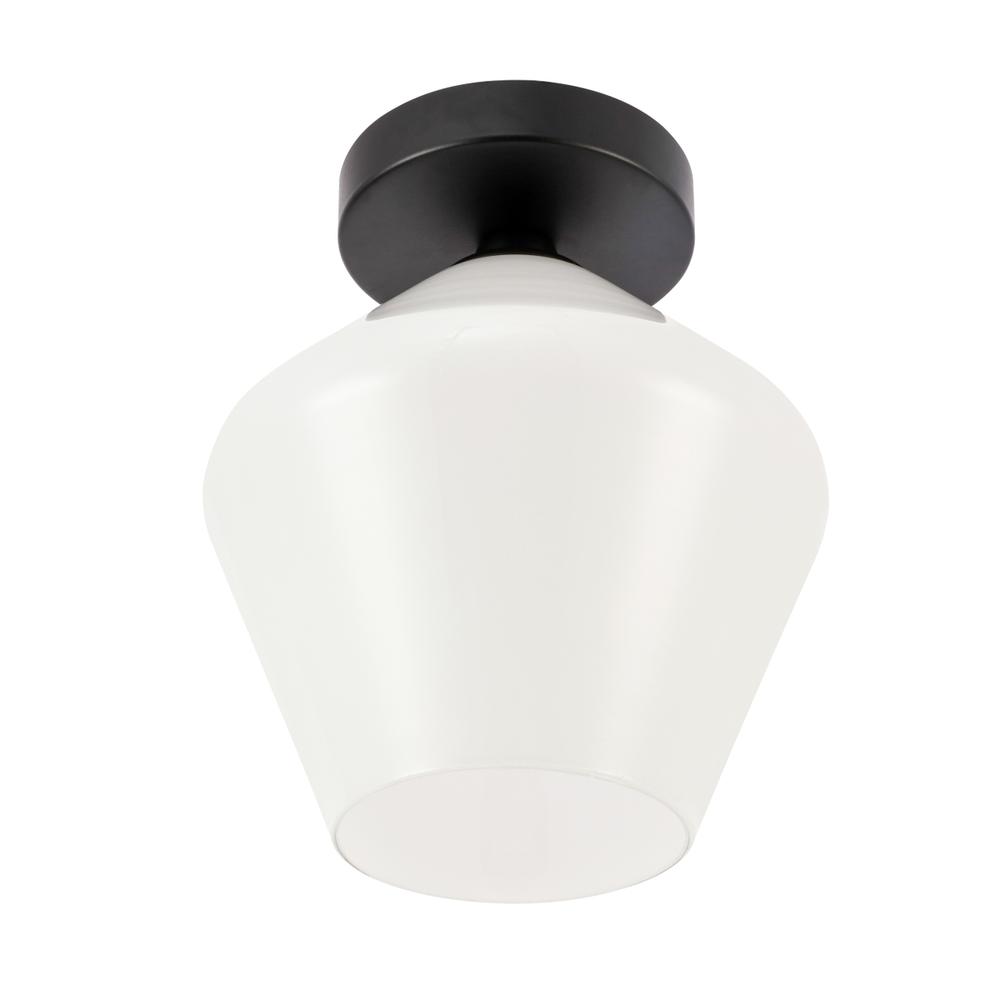 Gene 1 Light Black And Frosted White Glass Flush Mount. Picture 5